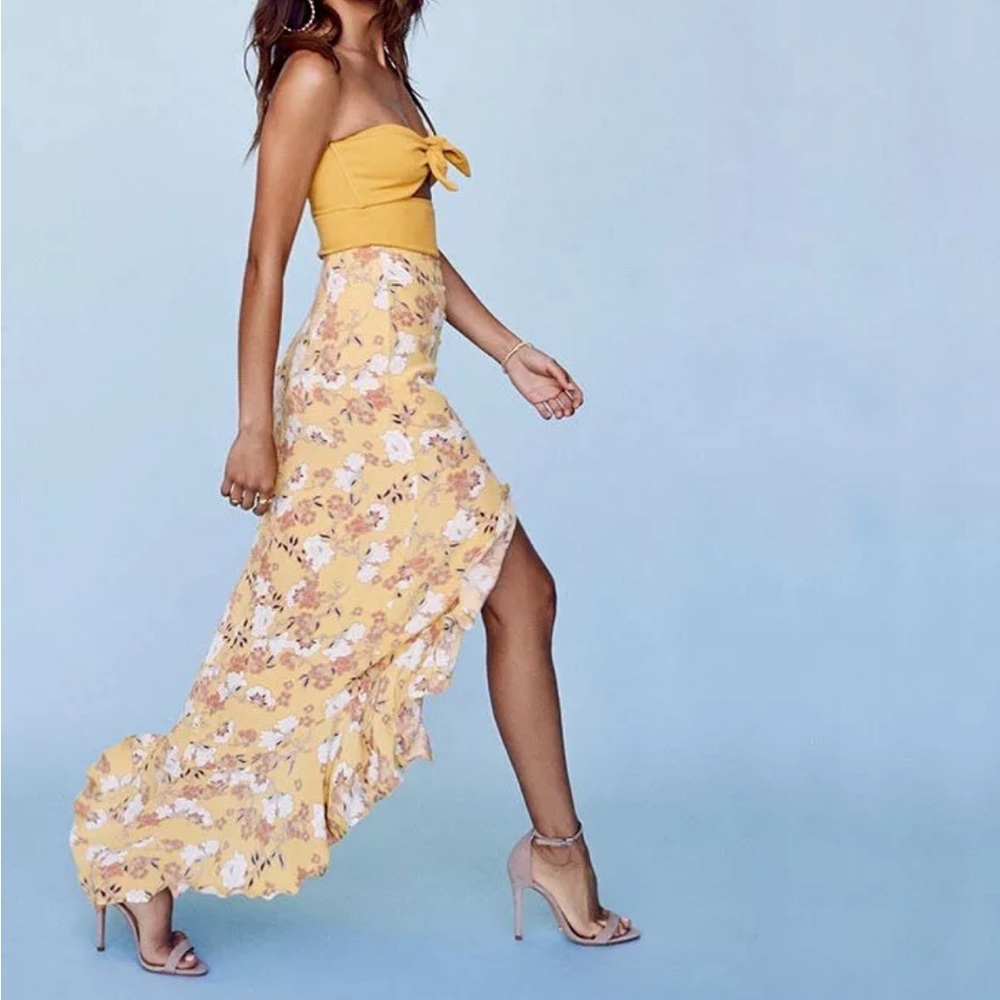 Yellow Floral Ruffle Skirt